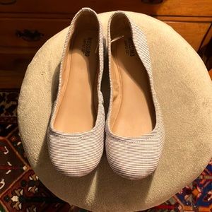 Cute Ballet Flats, Blue Stripe, Size 8